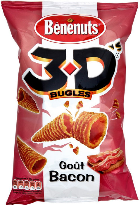 Benenuts 3D Bugles Corn Snacks, Bacon, 150 gr