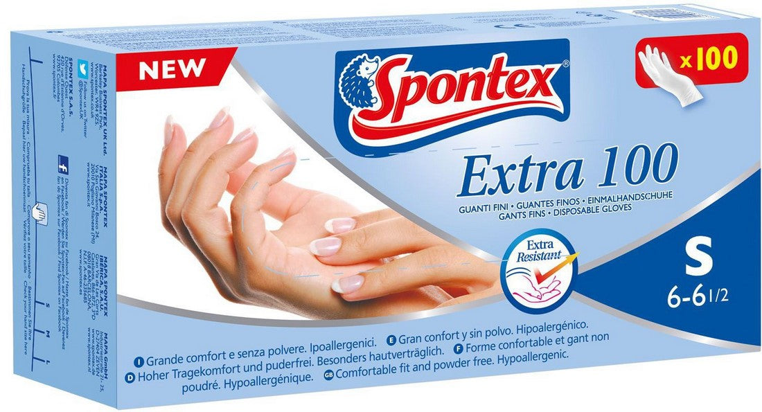 Spontex Disposable Gloves, Size S (6-6.5), 100 ct