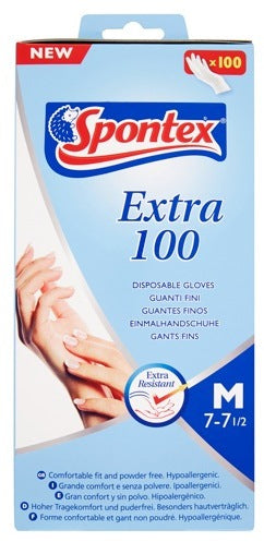 Spontex Disposable Gloves, Size M, 100 ct