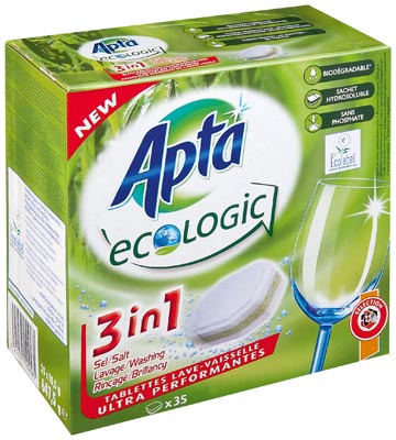 Apta 3 in 1 Ecologic Dishwashing Tablets, 35 oz