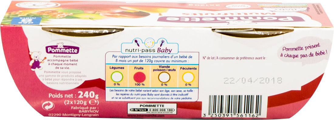 Pommette Multifruit Compote, 8 Months, 2 x 120 gr