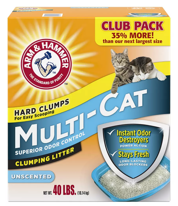 Arm & Hammer Multi-Cat Unscented Clumpling Litter , 40 lbs