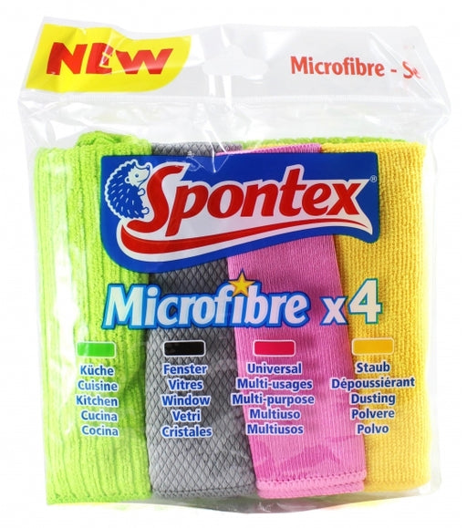 Spontex Microfibre Mullti-Purpose Cloths, 4 ct