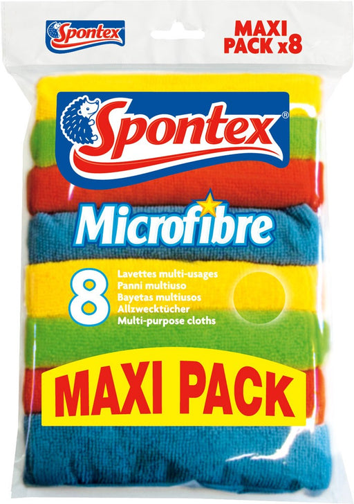 Spontex Microfibre Mullti-Purpose Cloths, 8 ct