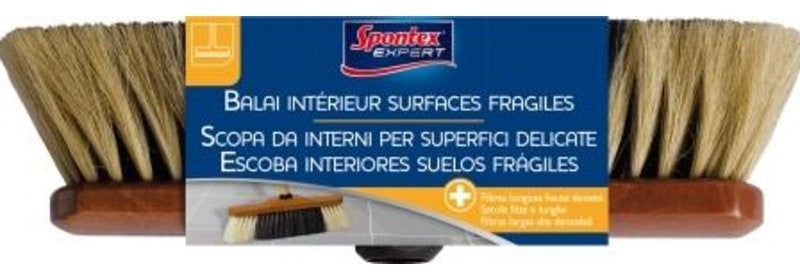 Spontex Expert Indoor Broom for Delicate Surfaces with Stick, 