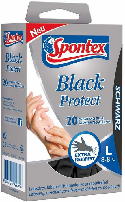 Spontex Black Protect Disposable Gloves, Large, 20 ct