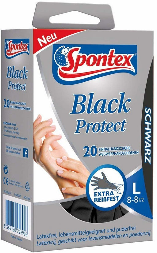 Spontex Black Protect Disposable Gloves, Large, 20 ct