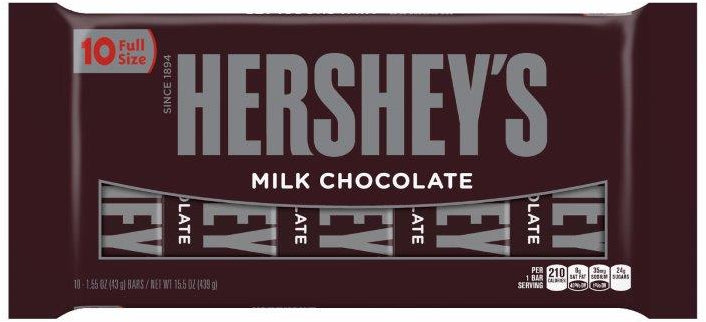 Hershey's Milk Chocolate Full Size Bars, 10 x 1.55 oz