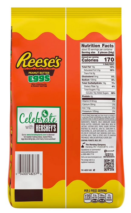 Reese's Milk Chocolate Peanut Butter Eggs Candy Bag , 65 ct