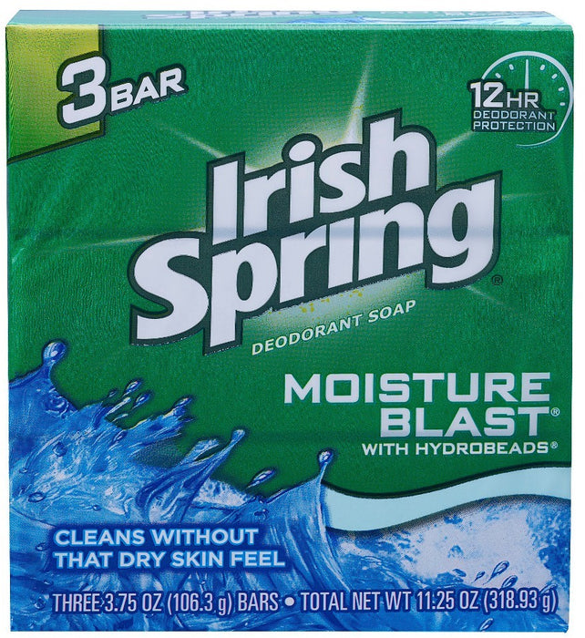 Irish Spring Deoderant Soap Bars, Moisture Blast, Value Pack, 3 ct