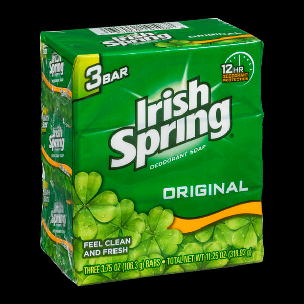 Irish Spring Deodorant Soap Bars, Original, 3 x 3.75 oz