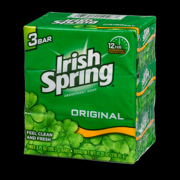 Irish Spring Deodorant Soap Bars, Original, 3 x 3.75 oz