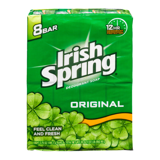 Irish Spring Deodorant Soap Bars, Original, 8 x 3.75 oz