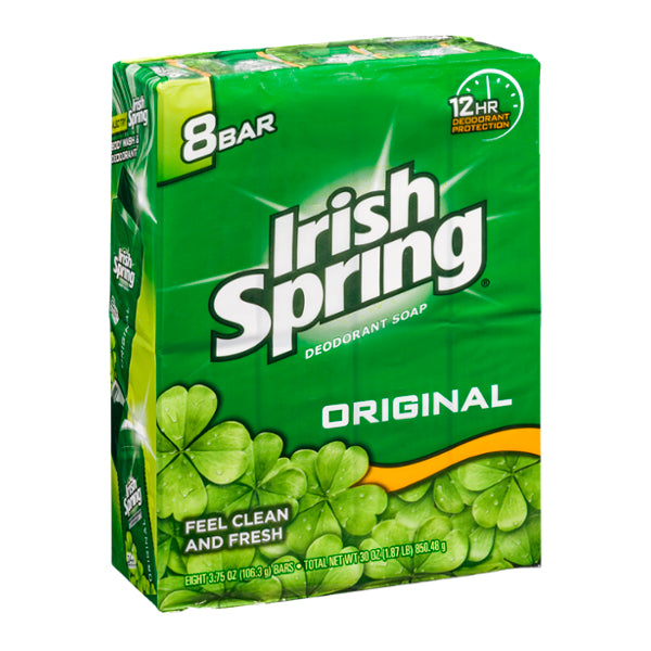 Irish Spring Deodorant Soap Bars, Original, 8 x 3.75 oz