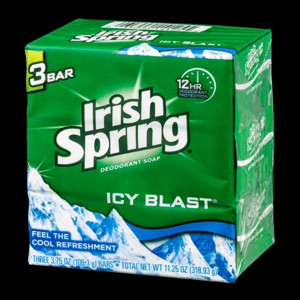 Irish Spring Deodorant Soap Bars, Icy Blast, 3 x 3.75 oz