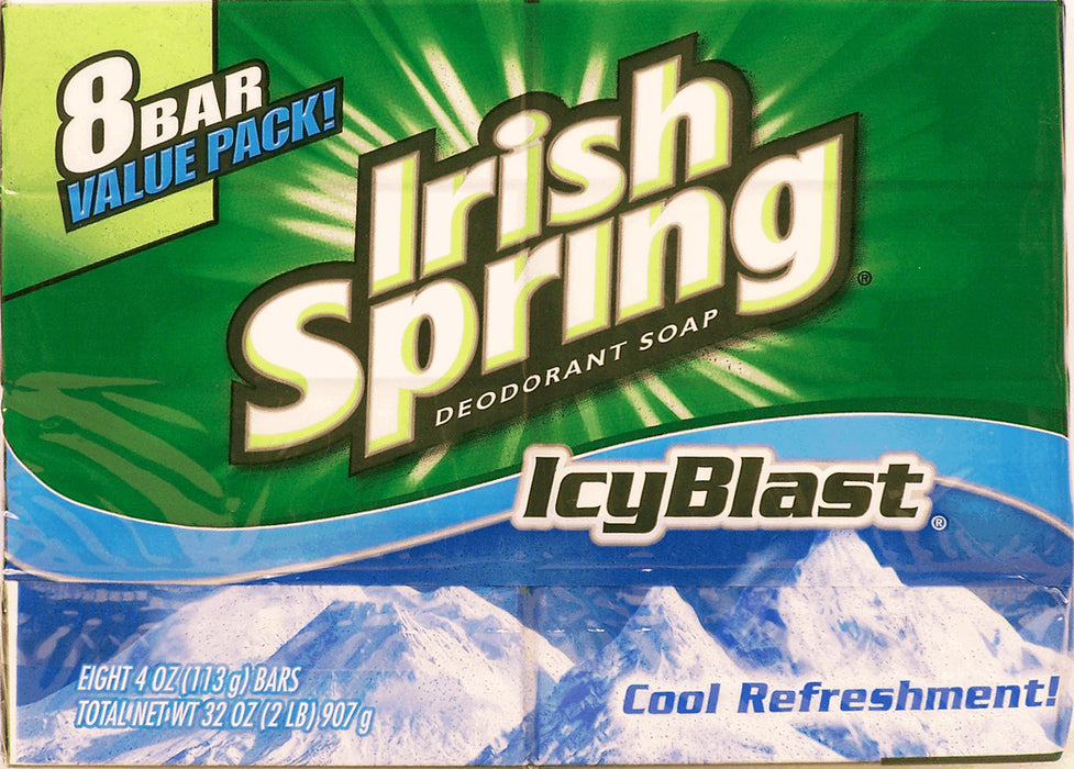 Irish Spring Icy Blast Deoderant Soap Bars, Cool Refreshment, Value Pack, 8 ct