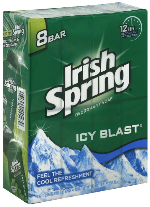 Irish Spring Icy Blast Deoderant Soap Bars, Cool Refreshment, Value Pack, 8 ct