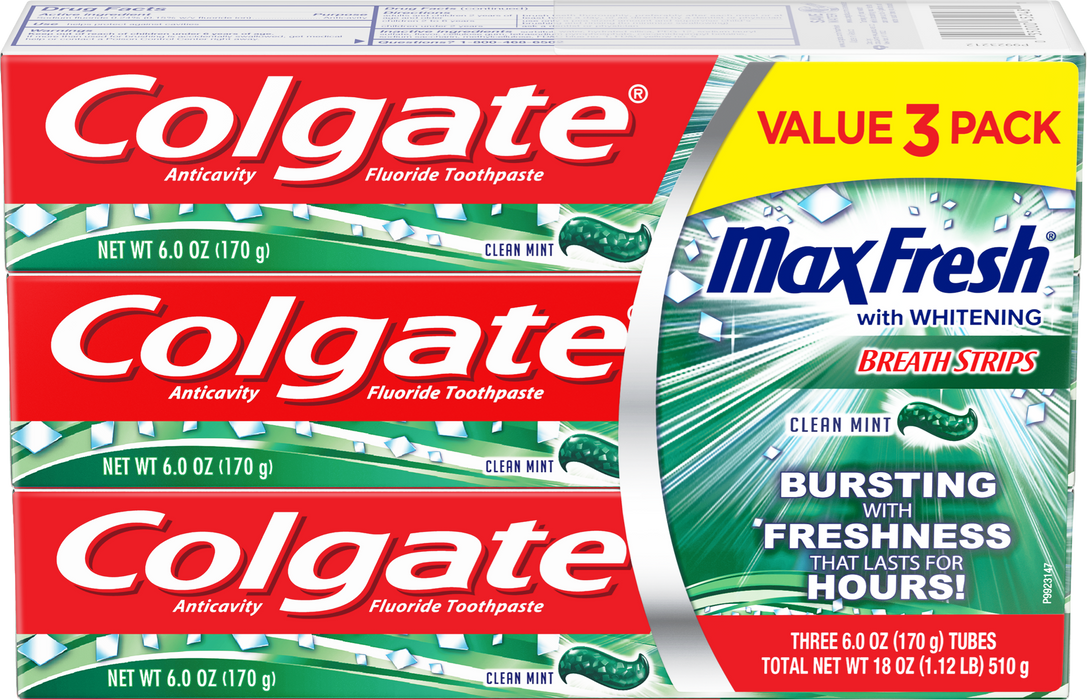 Colgate MaxFresh Whitening With Mini Breath Strips Toothpaste, 3 x 6 oz