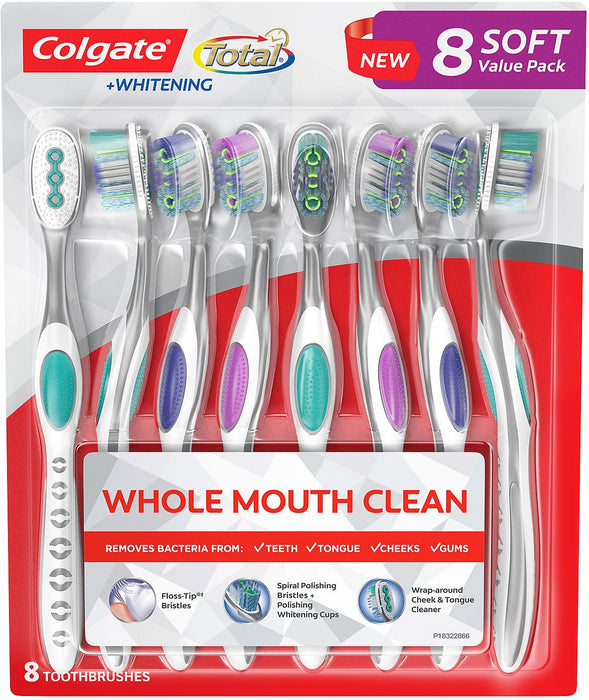 Colgate Total Whitening Soft Toothbrush, Value Pack, 8 ct