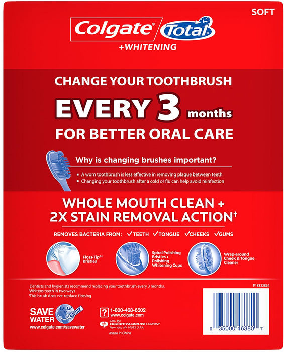 Colgate Total Whitening Soft Toothbrush, Value Pack, 8 ct