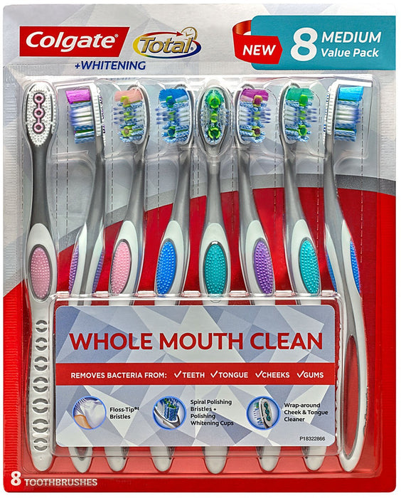 Colgate Total Whitening Medium Toothbrush, Value Pack, 8 ct
