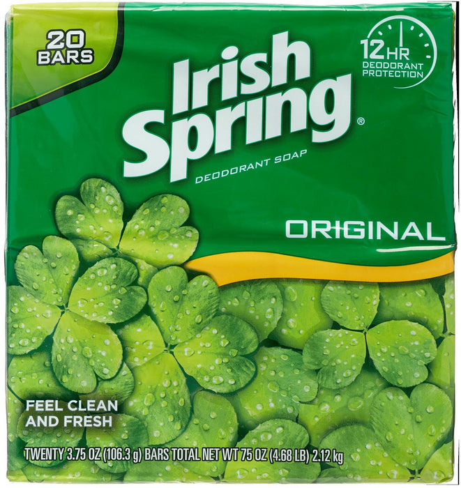 Irish Spring Deodorant Soap Value Pack, Original, 20 x 3.75 oz
