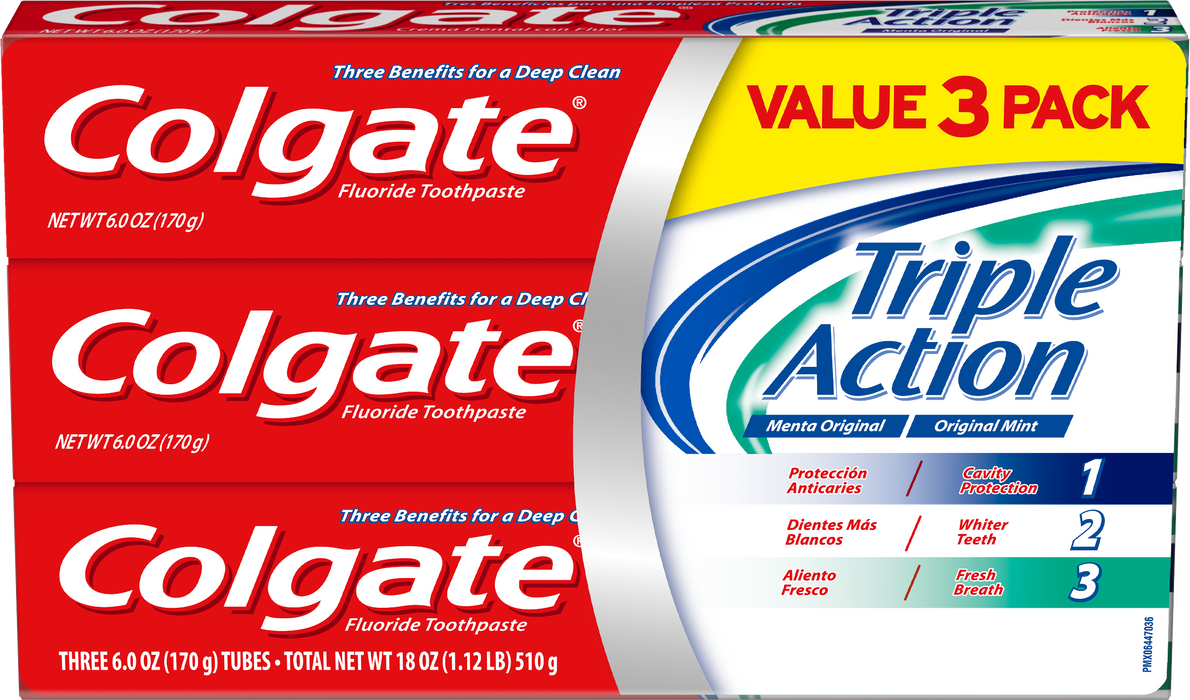 Colgate Triple Action Toothpaste, Value Pack, 3 x 6 oz