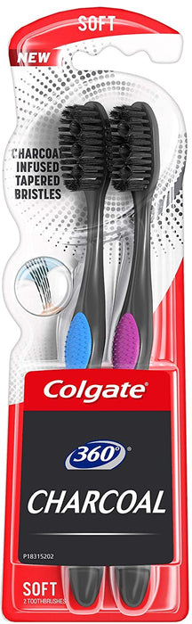 Colgate 360 Charcoal Soft Toothbrushes, 2-Pack , 2 ct