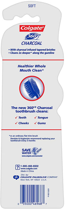 Colgate 360 Charcoal Soft Toothbrushes, 2-Pack , 2 ct