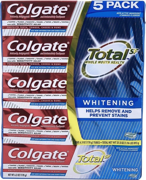 Colgate Total Whitening Gel Toothpaste, Value Pack, 5 x  6.3 oz