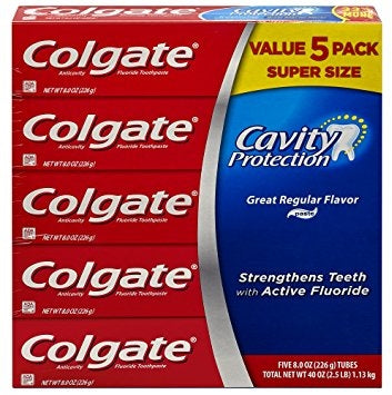 Colgate Toothpaste, Cavity Protection, Value 5-Pack, 5 x 8 oz