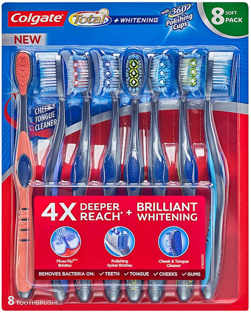Colgate Total Whitening Toothbrush Soft, Value Pack, 8 ct