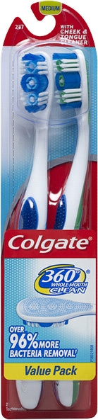 Colgate 360 Whole Mouth Clean Toothbrush, Value Pack, 2 ct