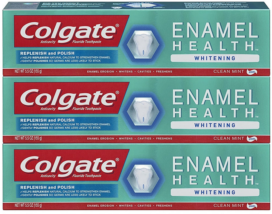 Colgate Enamel Health Whitening Fluoride Toothpaste, Clean Mint Value Pack, 3 x 5.5 oz