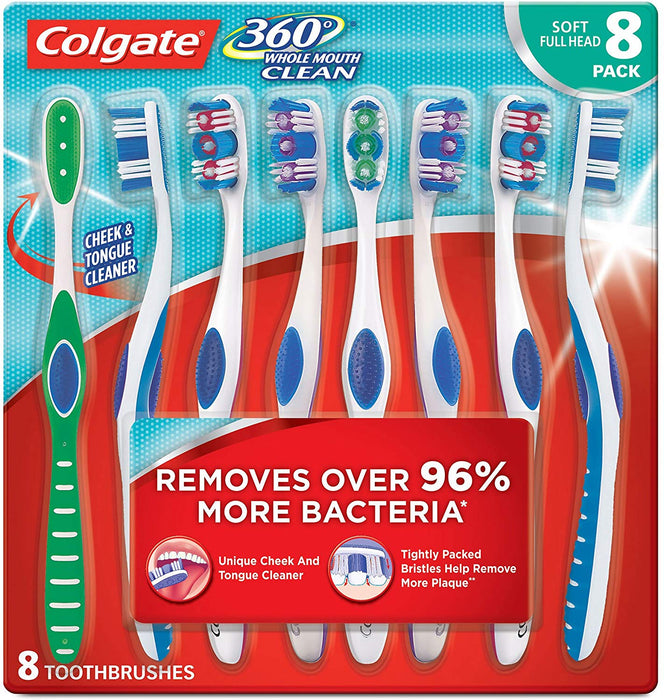Colgate 360 Degrees Soft Full Head Toothbrushes, 8-Pack, 8 ct