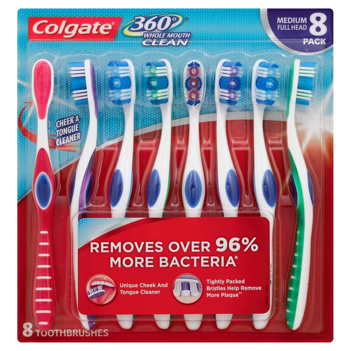 Colgate 360 Degrees Medium Full Head Toothbrushes, 8-Pack, 8 ct