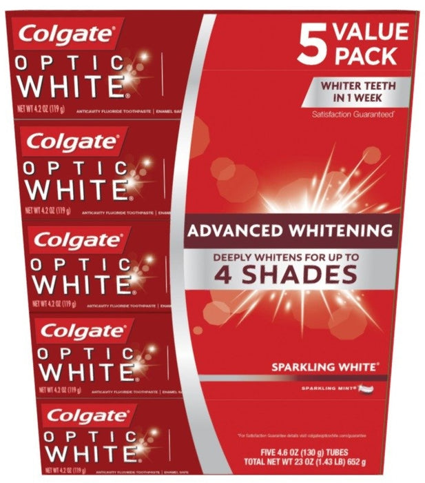 Colgate Optic White Advanced Toothpaste Value Pack, 5 x 130 gr