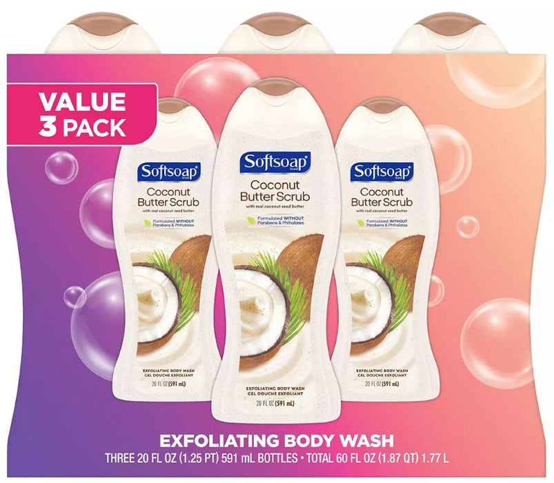 Softsoap Coconut Butter Scrub Exfoliating Body Wash, 3-Pack , 3 x 20 oz