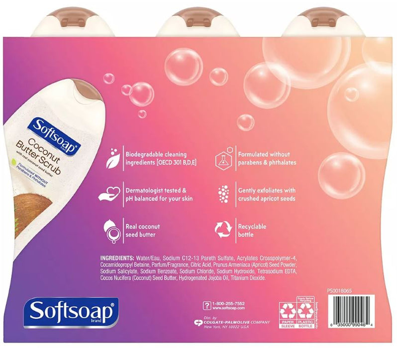 Softsoap Coconut Butter Scrub Exfoliating Body Wash, 3-Pack , 3 x 20 oz