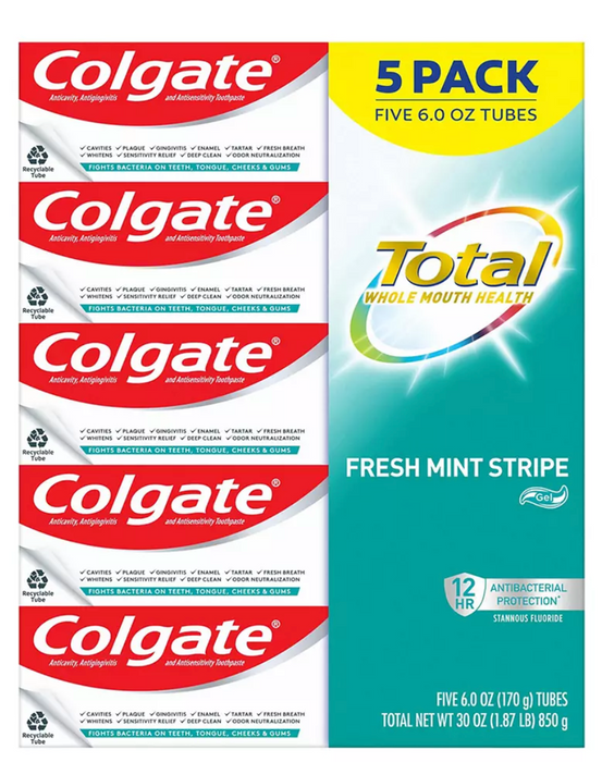 Colgate Total Mint Stripe Gel, 5-Pack , 5 x 6 oz