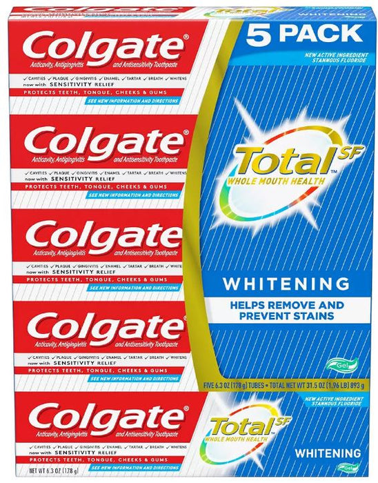 Colgate Total Whitening Toothpaste Gel, Value Pack, 5 x 6 oz