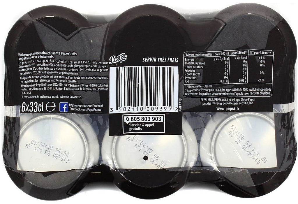 Pepsi Max Zero Sugar 6-Pack Cans, 6 x 330 ml