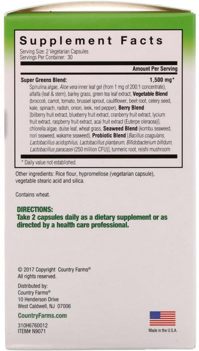 Country Farms Super Greens Whole Food Supplement, 60 ct