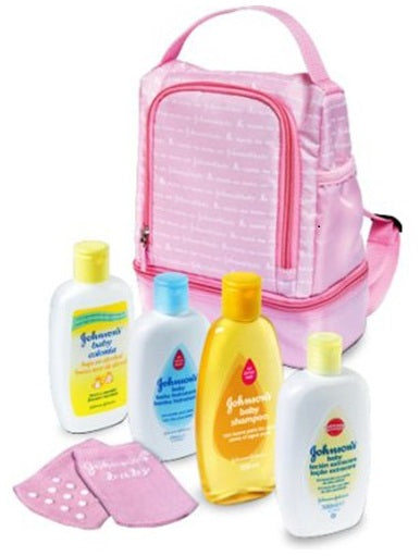 Johnson's My First Bag with Baby Bath, Cologne, Lotion, Shampoo and Socks, Pink, 1 ct