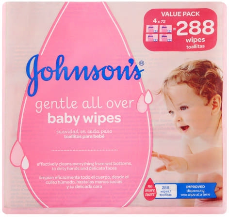 Johnson's Baby Gentle All Over Cleansing Wipes, Value Pack, x 72