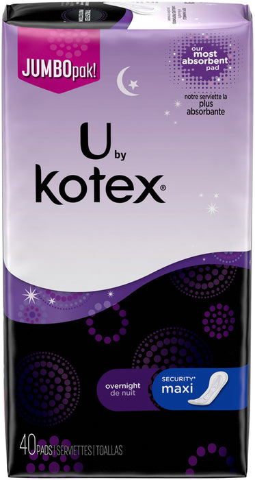 U by Kotex Pads, Overnight Maxi, Jumbo Pack, 40 ct