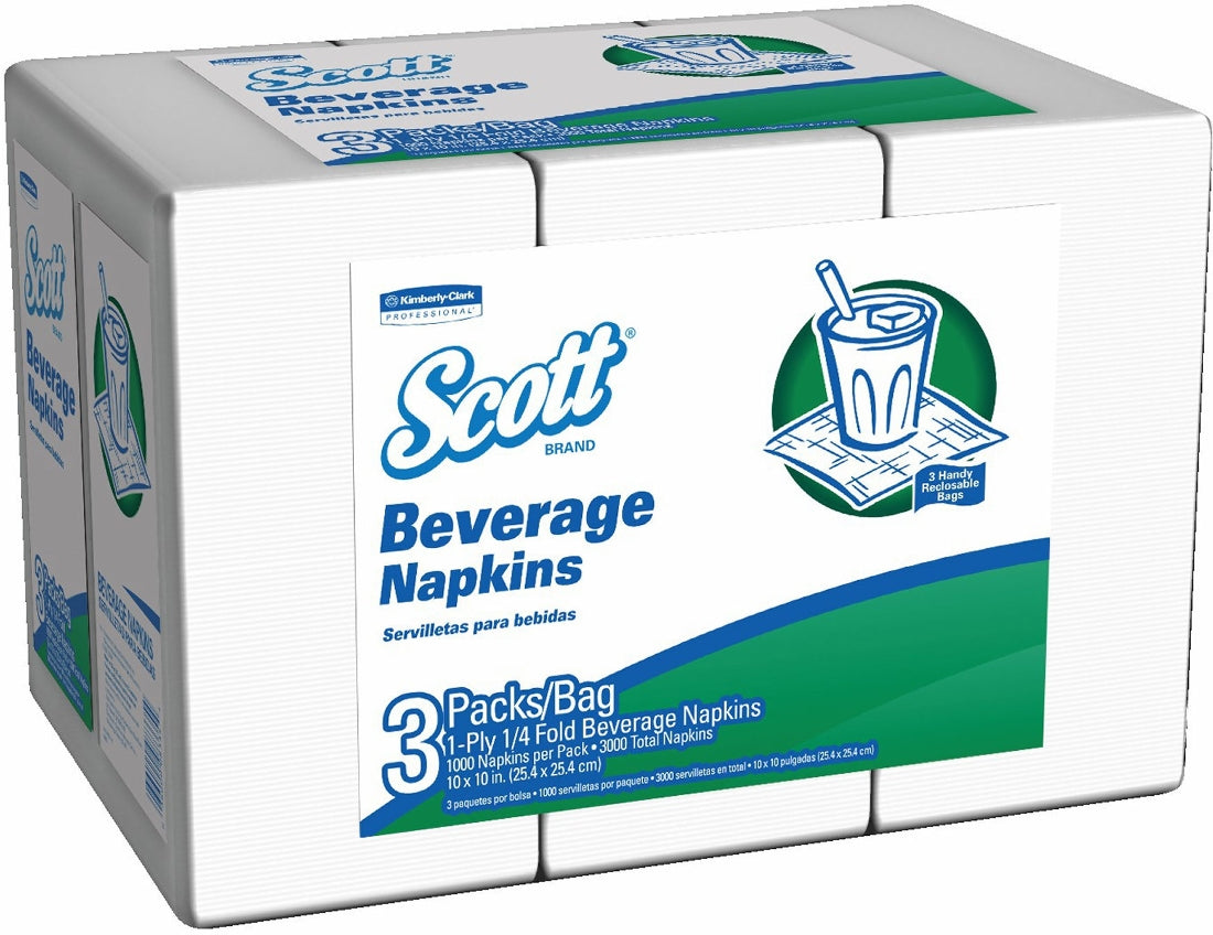Kimberly-Clark Beverage Napkins Pack, 1-ply 1/4-Fold, 10 x 10 inch, 3 x 1000 ct