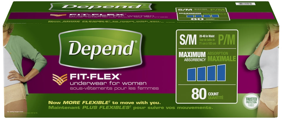 Depend Fit-Flex S/M Maximum Absorbency Underwear for Women, 80 ct