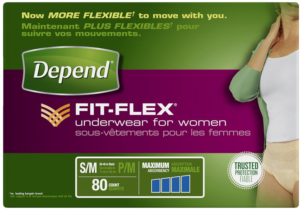 Depend Fit-Flex S/M Maximum Absorbency Underwear for Women, 80 ct
