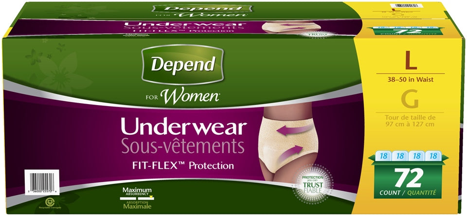 Depend Fit-Flex L Maximum Absorbency Underwear for Women, 72 ct